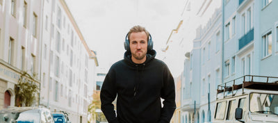 Harry Kane wearing Our Pure Planet headphones
